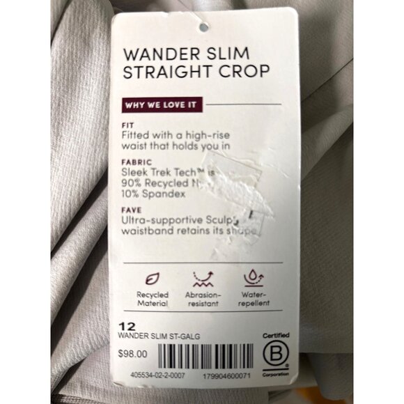 Athleta Wander Pants Size 12 Slim Straight Crop Gray NWT $98 Straight Stretch - Picture 9 of 9